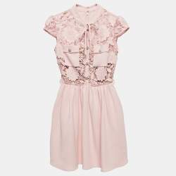 Self-Portrait Pink Floral Guipure Lace and Crepe Mini Dress XS