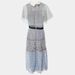Pre Owned Self-Portrait Light Blue Lace Maxi Dress S