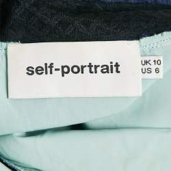 Pre Owned Self-Portrait Navy Blue Floral Applique Mesh Mini Dress M