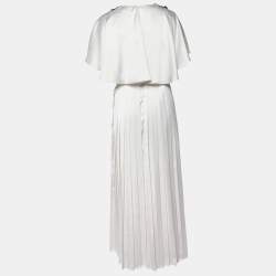 Self-Portrait White Lace Trim Satin Pleated Maxi Dress M