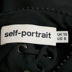 Pre Owned Self-Portrait Black Lace & Crepe Lace-Up Detail Blouse M