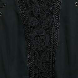 Pre Owned Self-Portrait Black Lace & Crepe Lace-Up Detail Blouse M