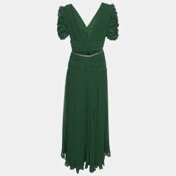 Pre Owned Self-Portrait Green Chiffon Fabric Maxi Dress M