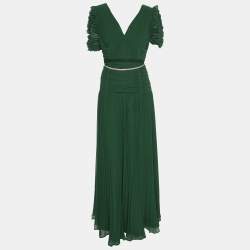 Pre Owned Self-Portrait Green Chiffon Fabric Maxi Dress M