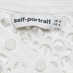 Pre Owned Self-Portrait White Guipure Lace Ruffled Midi Dress S