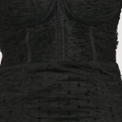 Pre Owned Self-Portrait Black Flocked Tulle Ruche Detail Midi Dress S