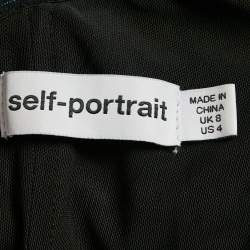 Pre Owned Self-Portrait Black Flocked Tulle Ruche Detail Midi Dress S