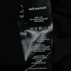 Pre Owned Self-Portrait Black Flocked Tulle Ruche Detail Midi Dress S