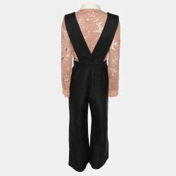 Pre Owned Self-Portrait Black Botanical Crest Jacquard Jumpsuit M