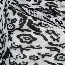 Self-Portrait Black/White Leopard Print Plisse Draped Mini Skirt M