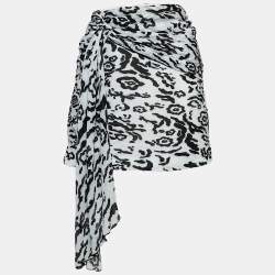 Self-Portrait Black/White Leopard Print Plisse Draped Mini Skirt M