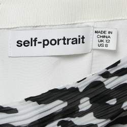 Self-Portrait Black/White Leopard Print Plisse Draped Mini Skirt M