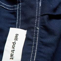 Pre Owned Self-Portrait Navy Blue Canvas Asymmetric Ruffled Dress M