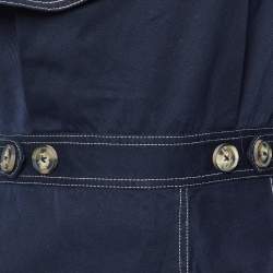 Pre Owned Self-Portrait Navy Blue Canvas Asymmetric Ruffled Dress M