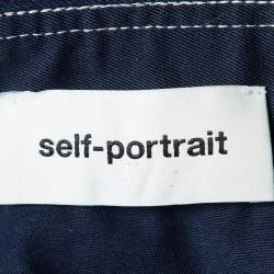 Pre Owned Self-Portrait Navy Blue Canvas Asymmetric Ruffled Dress M