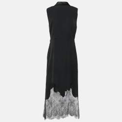 Pre Owned Self-Portrait Black Lace Trim Crepe Sleeveless Tailored Dress M