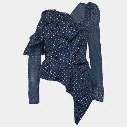 Pre Owned Self-Portrait Navy Blue Fil-Coupe Crepe Asymmetric Top M