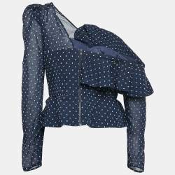 Pre Owned Self-Portrait Navy Blue Fil-Coupe Crepe Asymmetric Top M