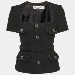 Self-Portrait Black Tweed Tailored Peplum Top S