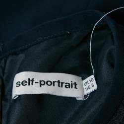 Pre Owned Self-Portrait Navy Blue Crepe Lace Trimmed Maxi Dress M