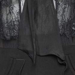 Self-Portrait Black/Blue Cady & Lace Ruffled Tie-Neck Jumpsuit M