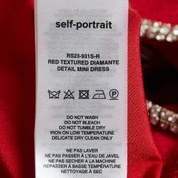 Pre Owned Self-Portrait Red Textured Crepe Diamante Detail Mini Dress L
