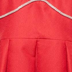 Pre Owned Self-Portrait Red Textured Crepe Diamante Detail Mini Dress L