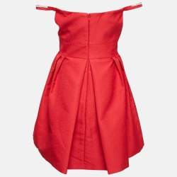 Pre Owned Self-Portrait Red Textured Crepe Diamante Detail Mini Dress L