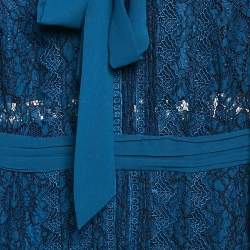 Pre Owned Self-Portrait Blue Petrol Lace Pussy Bow Midi Dress S