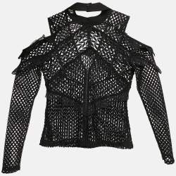 Self-Portrait Black Lace Ruffled Cold-Shoulder Top M
