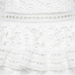 Pre Owned Self-Portrait White Star Pattern Lace Tiered Mini Dress M