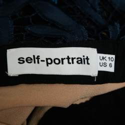 Pre Owned Self-Portrait Blue Floral Lace Cut-and-Sew Detail Mini Dress M