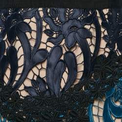 Pre Owned Self-Portrait Blue Floral Lace Cut-and-Sew Detail Mini Dress M