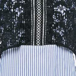Self-Portrait White/Blue Stripe Cotton Lace Overlay Detail Short Dress M