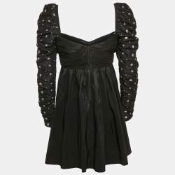 Self-Portrait Black Cluster Sequin Taffeta Pleated Mini Dress S