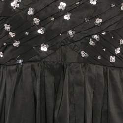 Self-Portrait Black Cluster Sequin Taffeta Pleated Mini Dress S