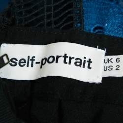 Pre Owned Self-Portrait Blue/Black Guipure Lace Paneled Midi Dress S