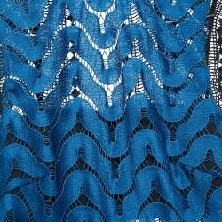 Pre Owned Self-Portrait Blue/Black Guipure Lace Paneled Midi Dress S