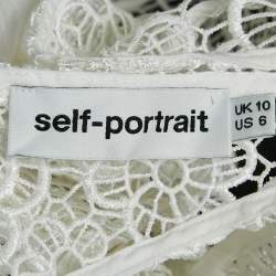 Self-Portrait White Floral Guipure Lace Ruffled Full Sleeve Top M