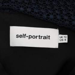 Pre Owned Self-Portrait Navy Blue/Black Lace Midi Dress M