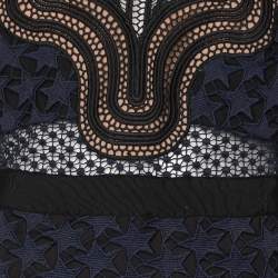 Pre Owned Self-Portrait Navy Blue/Black Lace Midi Dress M
