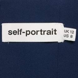 Pre Owned Self-Portrait Navy Blue Guipure Lace Tiered Mini Dress M