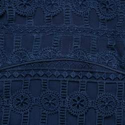 Pre Owned Self-Portrait Navy Blue Guipure Lace Tiered Mini Dress M