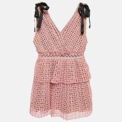 Self-Portrait Pink Guipure Lace Pleated Sleeveless Mini Dress S