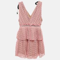 Self-Portrait Pink Guipure Lace Pleated Sleeveless Mini Dress S