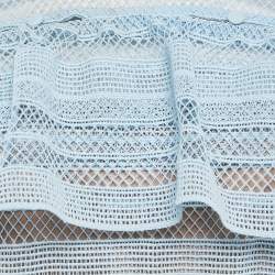 Pre Owned Self-Portrait Blue Guipure Lace Ruffled Mini Dress M