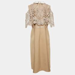Self-Portrait Beige Crepe and Lace Hinkley Midi Dress L