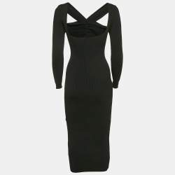 Pre Owned Self-Portrait Black Rib Knit Cut-Out Ruched Midi Dress S