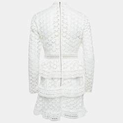 Pre Owned Self-Portrait White Star Guipure Lace High Neck Mini Dress M