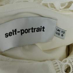 Pre Owned Self-Portrait White Star Guipure Lace High Neck Mini Dress M